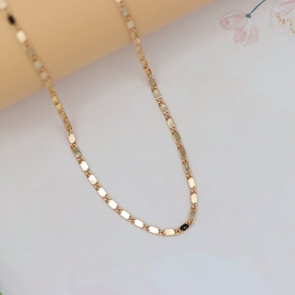 "Glossy Rose Gold Flat Link Necklace, Adjustable Shine Chain, XPNL0190 - Picture 1 of 12